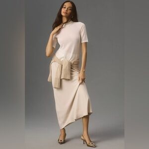 Anthropologie Maeve Sheer Neutral beige Mesh Mock-Neck Top Medium